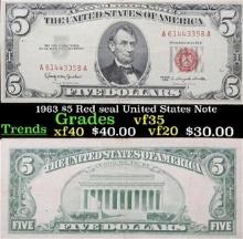 **Star Note** 1963 $5 Red Seal United States Note Grades vf++