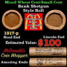 Lincoln Wheat Cent 1c Mixed Roll Orig Brandt McDonalds Wrapper, 1917-p end, Wheat other end