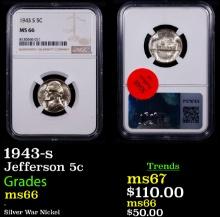 NGC 1943-s Jefferson Nickel 5c Graded ms66 By NGC