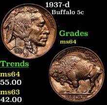 1937-d Buffalo Nickel 5c Grades Choice Unc