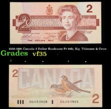 1986-1991 Canada 2 Dollar Banknote P# 94b, Sig. Thiessen & Crow Grades vf++