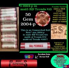 THIS AUCTION ONLY! BU Shotgun Lincoln 1c roll, 2004-p 50 pcs Plus one bonus random date BU roll! Ban