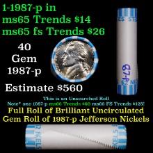 BU Shotgun Jefferson 5c roll, 1987-p 40 pcs Bank $2 Nickel Wrapper