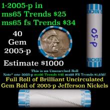 BU Shotgun Jefferson 5c roll, 2005-p Bison 40 pcs Bank $2 Nickel Wrapper