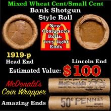 Lincoln Wheat Cent 1c Mixed Roll Orig Brandt McDonalds Wrapper, 1919-p end, Wheat other end