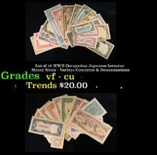 Lot of 19 WWII Occupation Japanese Invasion Money Notes - Various Countries & Denominations Grades
