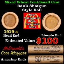 Lincoln Wheat Cent 1c Mixed Roll Orig Brandt McDonalds Wrapper, 1919-s end, Wheat other end