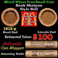 Lincoln Wheat Cent 1c Mixed Roll Orig Brandt McDonalds Wrapper, 1915-p end, Wheat other end