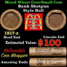 Lincoln Wheat Cent 1c Mixed Roll Orig Brandt McDonalds Wrapper, 1917-s end, Wheat other end