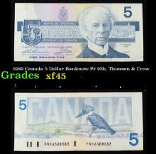 1986 Canada 5 Dollar Banknote P# 95b, Thiessen & Crow Grades xf+