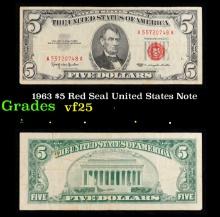 1963 $5 Red Seal United States Note Grades vf+