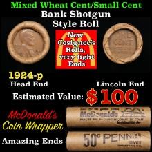 Lincoln Wheat Cent 1c Mixed Roll Orig Brandt McDonalds Wrapper, 1924-p end, Wheat other end