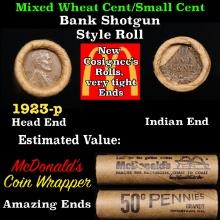 Small Cent Mixed Roll Orig Brandt McDonalds Wrapper, 1923-p Lincoln Wheat end, Indian other end, 50c