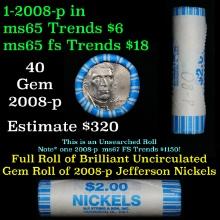 BU Shotgun Jefferson 5c roll, 2005-d 40 pcs N.F. String & Son $2 Nickel Wrapper