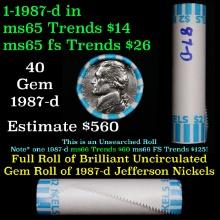 BU Shotgun Jefferson 5c roll, 1987-d 40 pcs Bank $2 Nickel Wrapper