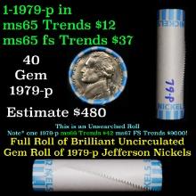 BU Shotgun Jefferson 5c roll, 1979-p 40 pcs Bank $2 Nickel Wrapper