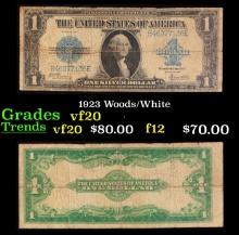 1923 $1 large size Blue Seal Silver Certificate Grades vf, very fine Signatures Woods/White