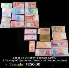 Lot of 25 Different Foreign Notes, A Variety of Countries, Dates, and Denominations!