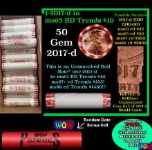 THIS AUCTION ONLY! BU Shotgun Lincoln 1c roll, 2017-d 50 pcs Plus one bonus random date BU roll! Ban