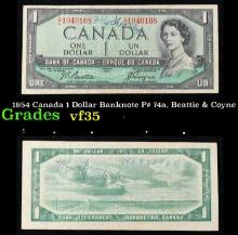 1954 Canada 1 Dollar Banknote P# 74a, Beattie & Coyne Grades vf++