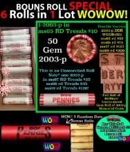 THIS AUCTION ONLY! BU Shotgun Lincoln 1c roll, 2003-p 50 pcs Plus THREE bonus random date BU roll! B