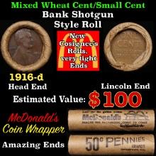 Lincoln Wheat Cent 1c Mixed Roll Orig Brandt McDonalds Wrapper, 1916-d end, Wheat other end