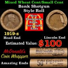 Lincoln Wheat Cent 1c Mixed Roll Orig Brandt McDonalds Wrapper, 1919-s end, Wheat other end