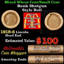 Lincoln Wheat Cent 1c Mixed Roll Orig Brandt McDonalds Wrapper, 1919-s end, Wheat other end