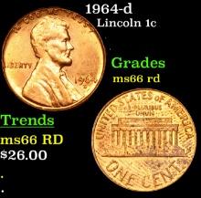 1964-d Lincoln Cent 1c Grades GEM+ Unc RD