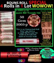 THIS AUCTION ONLY! BU Shotgun Lincoln 1c roll, 2003-p 50 pcs Plus THREE bonus random date BU roll! B