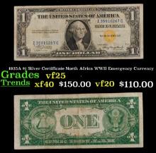 1935A $1 Silver Certificate North Africa WWII Emergency Currency Grades vf+