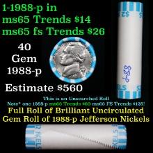 BU Shotgun Jefferson 5c roll, 1988-p 40 pcs Bank $2 Nickel Wrapper