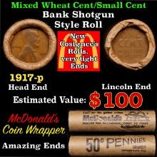 Lincoln Wheat Cent 1c Mixed Roll Orig Brandt McDonalds Wrapper, 1917-p end, Wheat other end