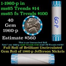 BU Shotgun Jefferson 5c roll, 1960-p 40 pcs Bank $2 Nickel Wrapper