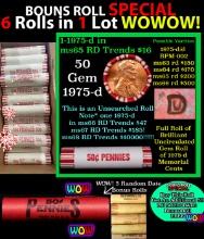 THIS AUCTION ONLY! BU Shotgun Lincoln 1c roll, 1975-d 50 pcs Plus FIVE bonus random date BU roll! Ba