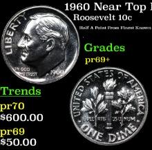 Proof 1960 Roosevelt Dime Near Top Pop! 10c Graded pr69+ BY SEGS