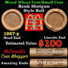 Lincoln Wheat Cent 1c Mixed Roll Orig Brandt McDonalds Wrapper, 1927-p end, Wheat other end