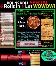 THIS AUCTION ONLY! BU Shotgun Lincoln 1c roll, 1971-p 50 pcs Plus FIVE bonus random date BU roll! Ba