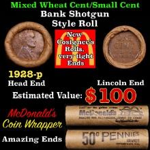 Lincoln Wheat Cent 1c Mixed Roll Orig Brandt McDonalds Wrapper, 1928-p end, Wheat other end