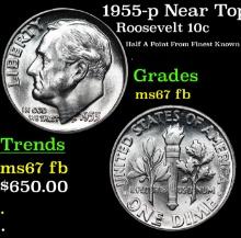 1955-p Roosevelt Dime Near Top Pop! 10c Graded Gem++ Full Bands BY USCG