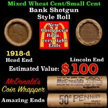 Lincoln Wheat Cent 1c Mixed Roll Orig Brandt McDonalds Wrapper, 1918-d end, Wheat other end