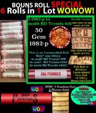 THIS AUCTION ONLY! BU Shotgun Lincoln 1c roll, 1982-p 50 pcs Plus FIVE bonus random date BU roll! Ba