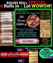 THIS AUCTION ONLY! BU Shotgun Lincoln 1c roll, 1989-p 50 pcs Plus FIVE bonus random date BU roll! Ba