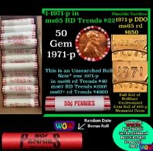 THIS AUCTION ONLY! BU Shotgun Lincoln 1c roll, 1971-p 50 pcs Plus one bonus random date BU roll! Ban