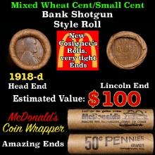 Lincoln Wheat Cent 1c Mixed Roll Orig Brandt McDonalds Wrapper, 1918-d end, Wheat other end