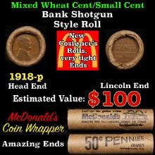 Lincoln Wheat Cent 1c Mixed Roll Orig Brandt McDonalds Wrapper, 1918-p end, Wheat other end