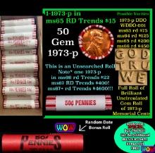 THIS AUCTION ONLY! BU Shotgun Lincoln 1c roll, 1973-p 50 pcs Plus one bonus random date BU roll! Ban