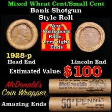 Lincoln Wheat Cent 1c Mixed Roll Orig Brandt McDonalds Wrapper, 1928-p end, Wheat other end