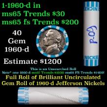 BU Shotgun Jefferson 5c roll, 1960-d 40 pcs Bank $2 Nickel Wrapper