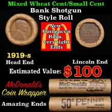 Lincoln Wheat Cent 1c Mixed Roll Orig Brandt McDonalds Wrapper, 1925-p end, Wheat other end